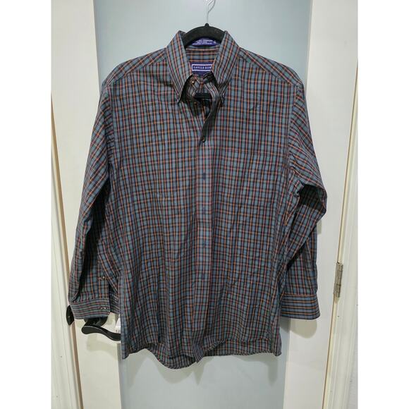 VTG Savile Row Men’s Button Up Shirt Green Plaid Size 15 Long Sleeve Dress Shirt - Picture 1 of 7